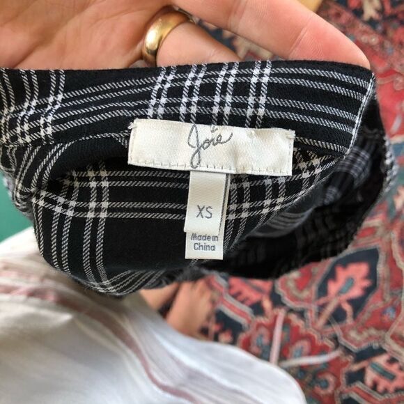 Joie Cotton Plaid Black White Blouse XS - Picture 2 of 8